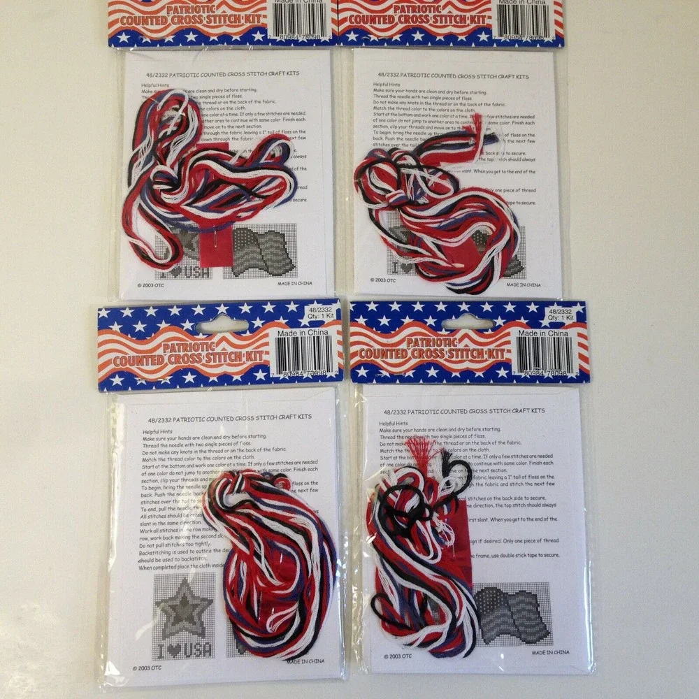 (4) Patriotic  Cross Stitch American Flag Kits  New Counted